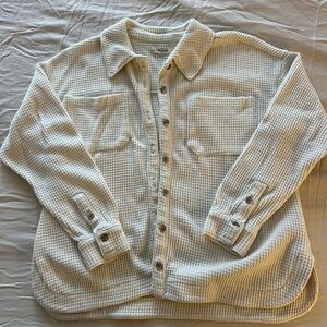 Cream Button-Up Waffle Knit Shirt